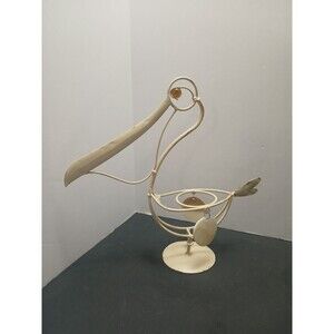 Art Metal Shabby Chic Sea Side White Pelican Votive Home Décor Candle Holder